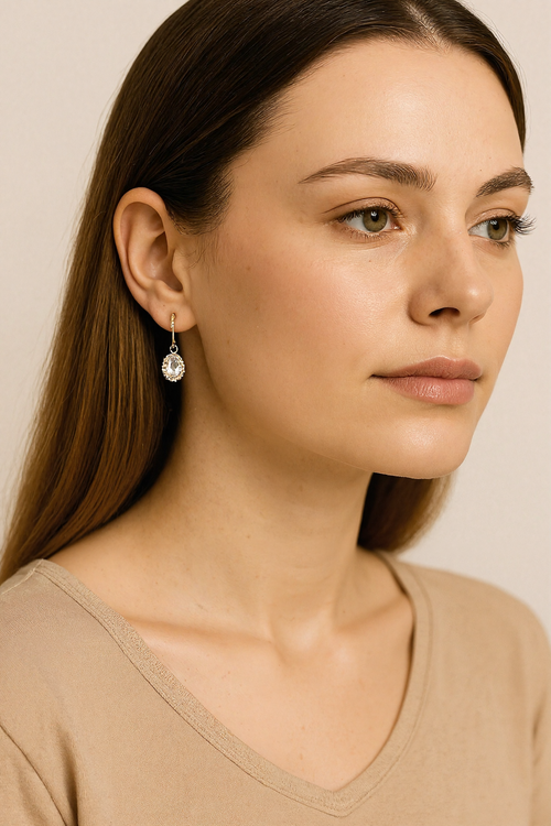 Elegant Bridal Earrings, Oval Crystal & Cubic Zirconia