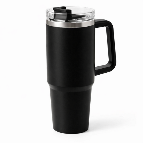 Black Stainless Steel Travel Mug with Handle