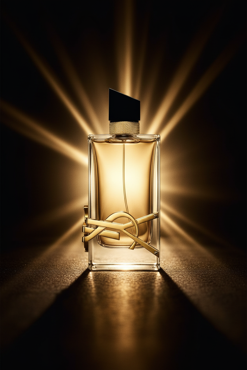 YSL Libre - Editorial fondo oscuro dorado