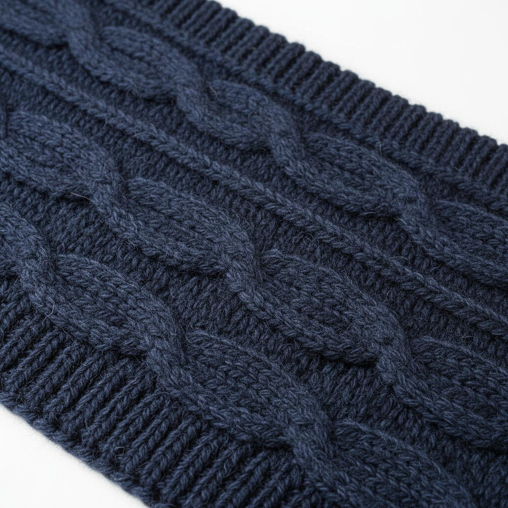 Detalle tejido cable knit marino
