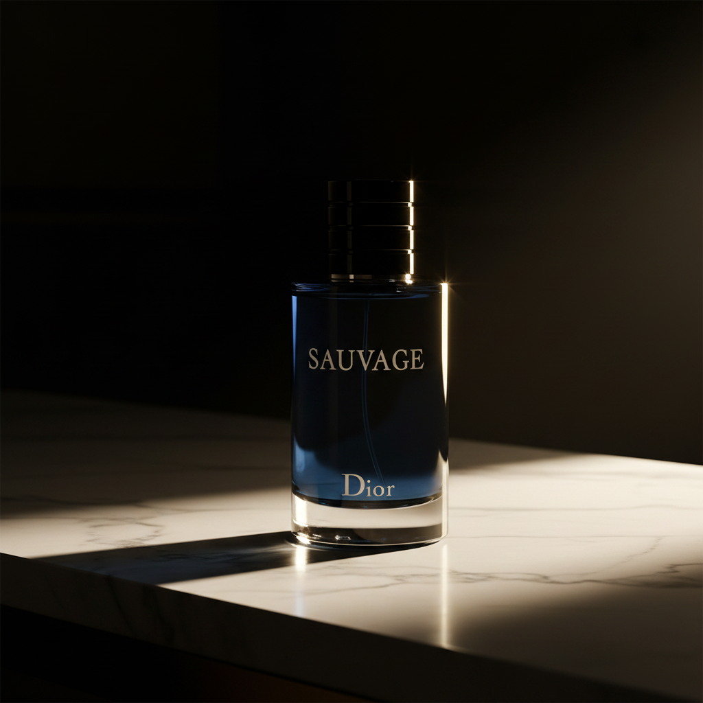 Dior Sauvage - Mármol con luz dorada dramática