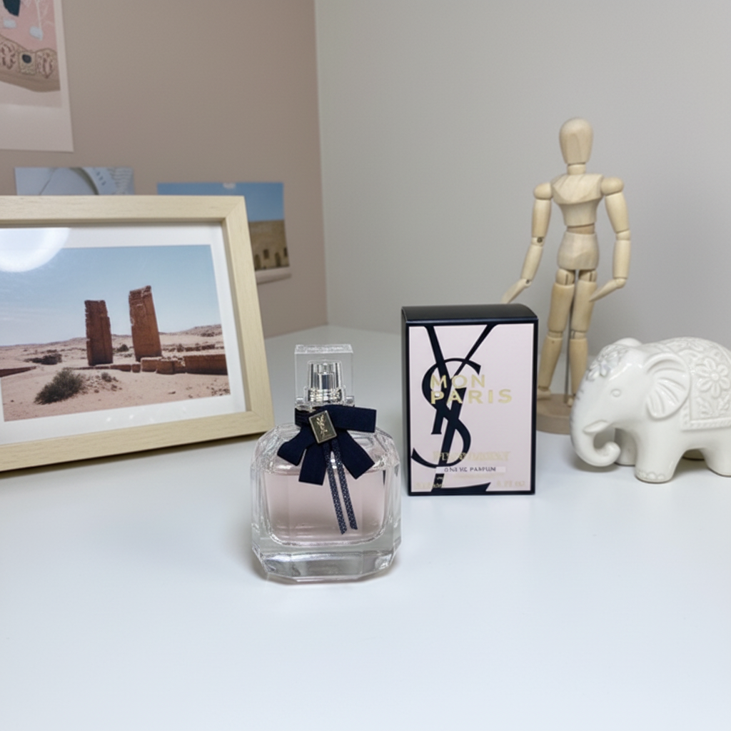 YSL Mon Paris - Lifestyle fondo original escritorio blanco