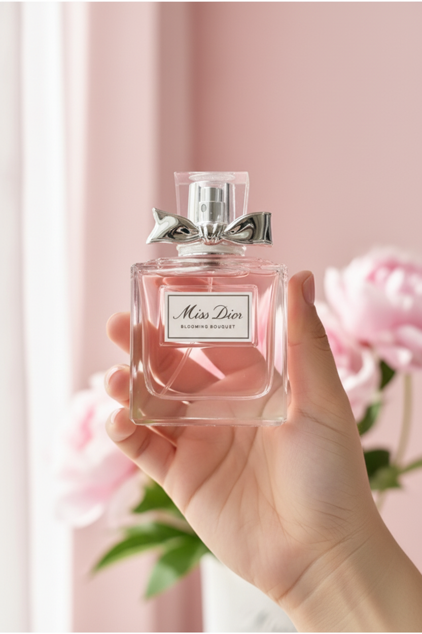 Miss Dior Blooming Bouquet - Lifestyle mano fondo rosa