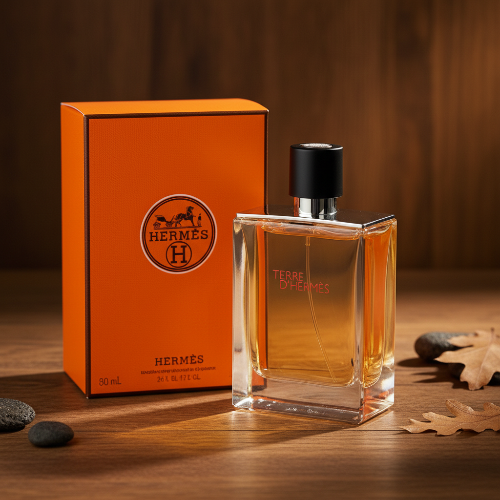 Terre d'Hermès - Con caja naranja sobre madera oscura