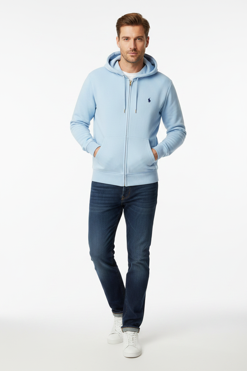 Sudadera azul lifestyle modelo