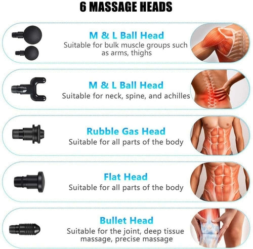 Masajeador Muscular de Mano 30 Velocidades 6 Cabezales
